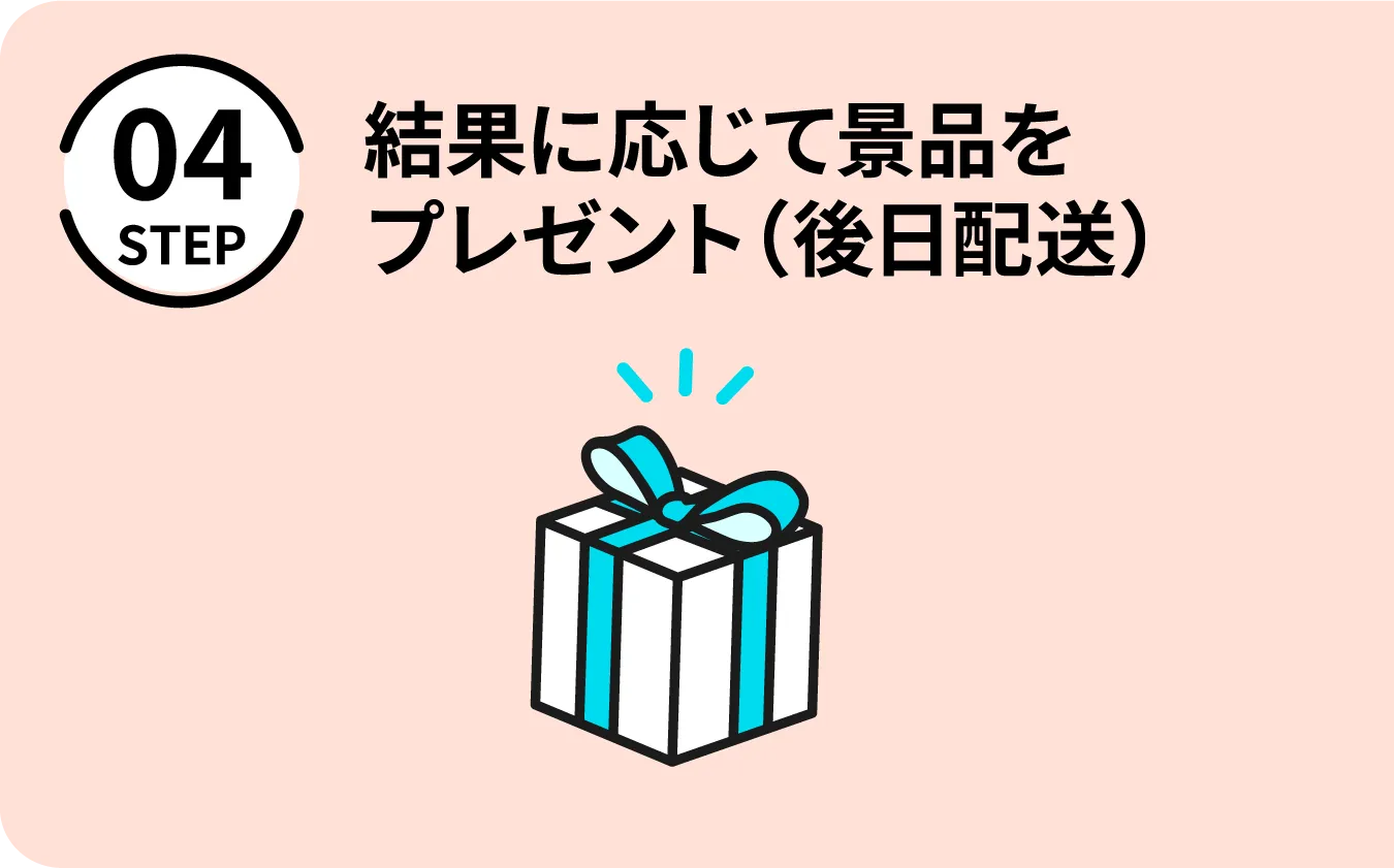 結果に応じて景品をプレゼント（後日配送）